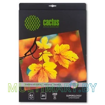 Фотобумага CACTUS Суперглянцевая A3 260 г/кв.м. 20 листов (CS-HGA326020)